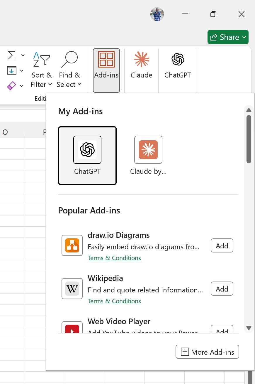 Open Add-ins and More Add-ins