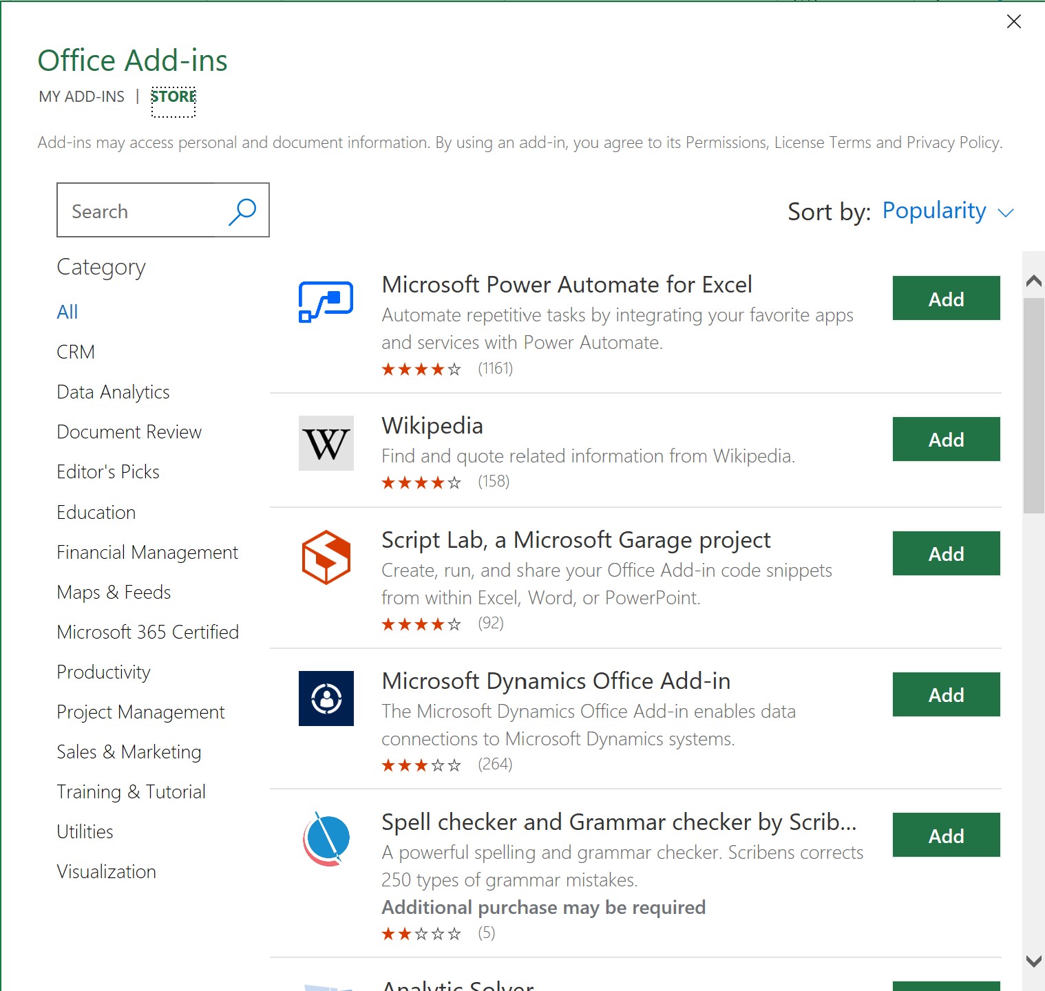 Office Add-ins Store