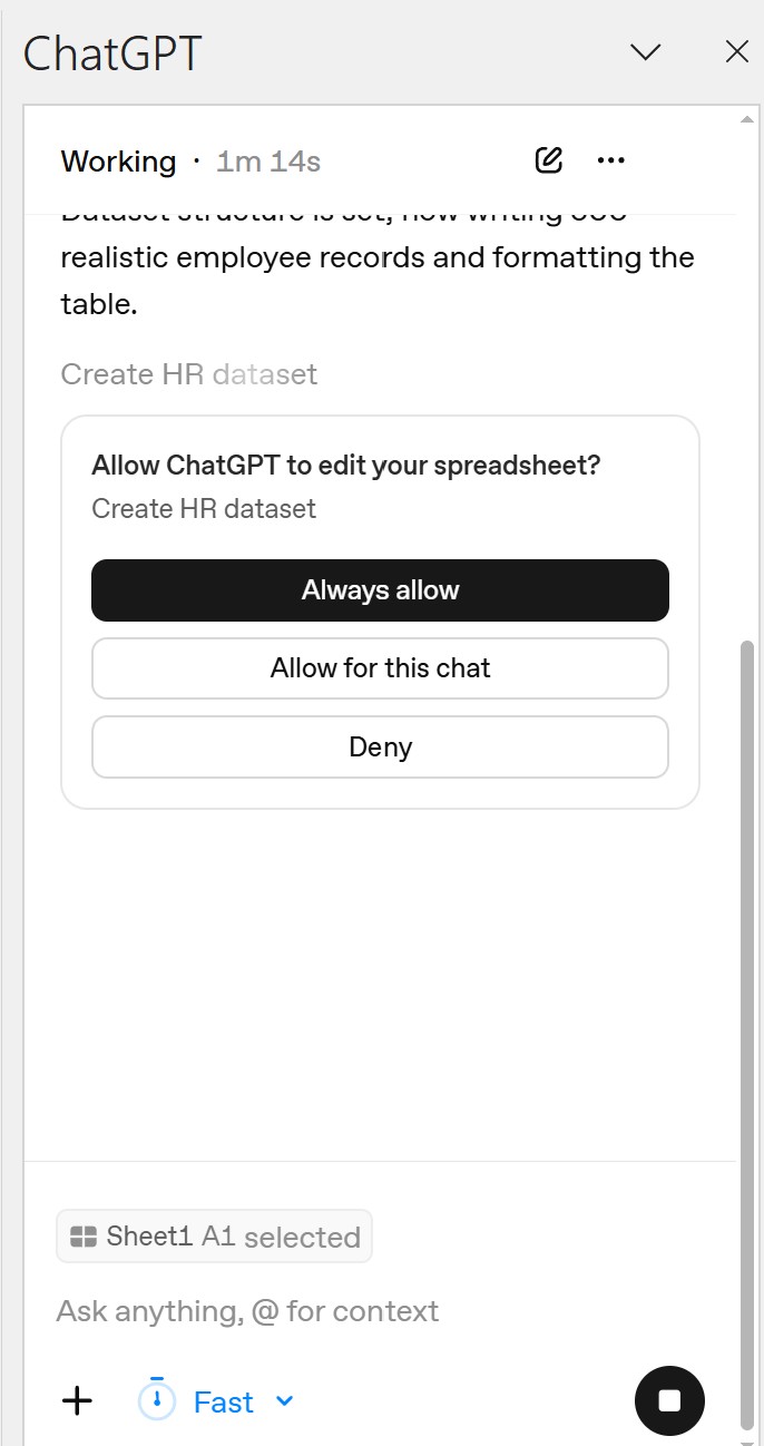 Allow ChatGPT to edit the spreadsheet