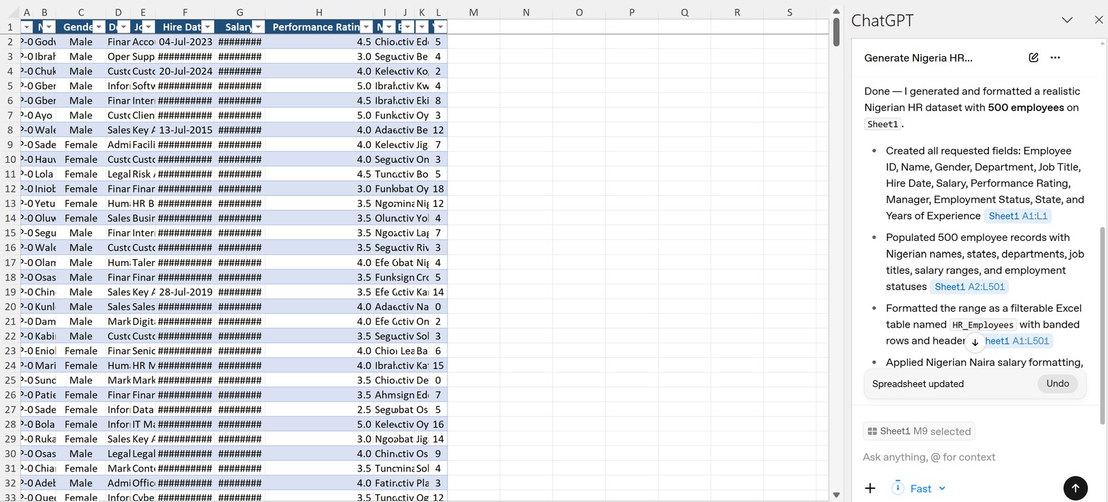 Generated 500-employee HR dataset