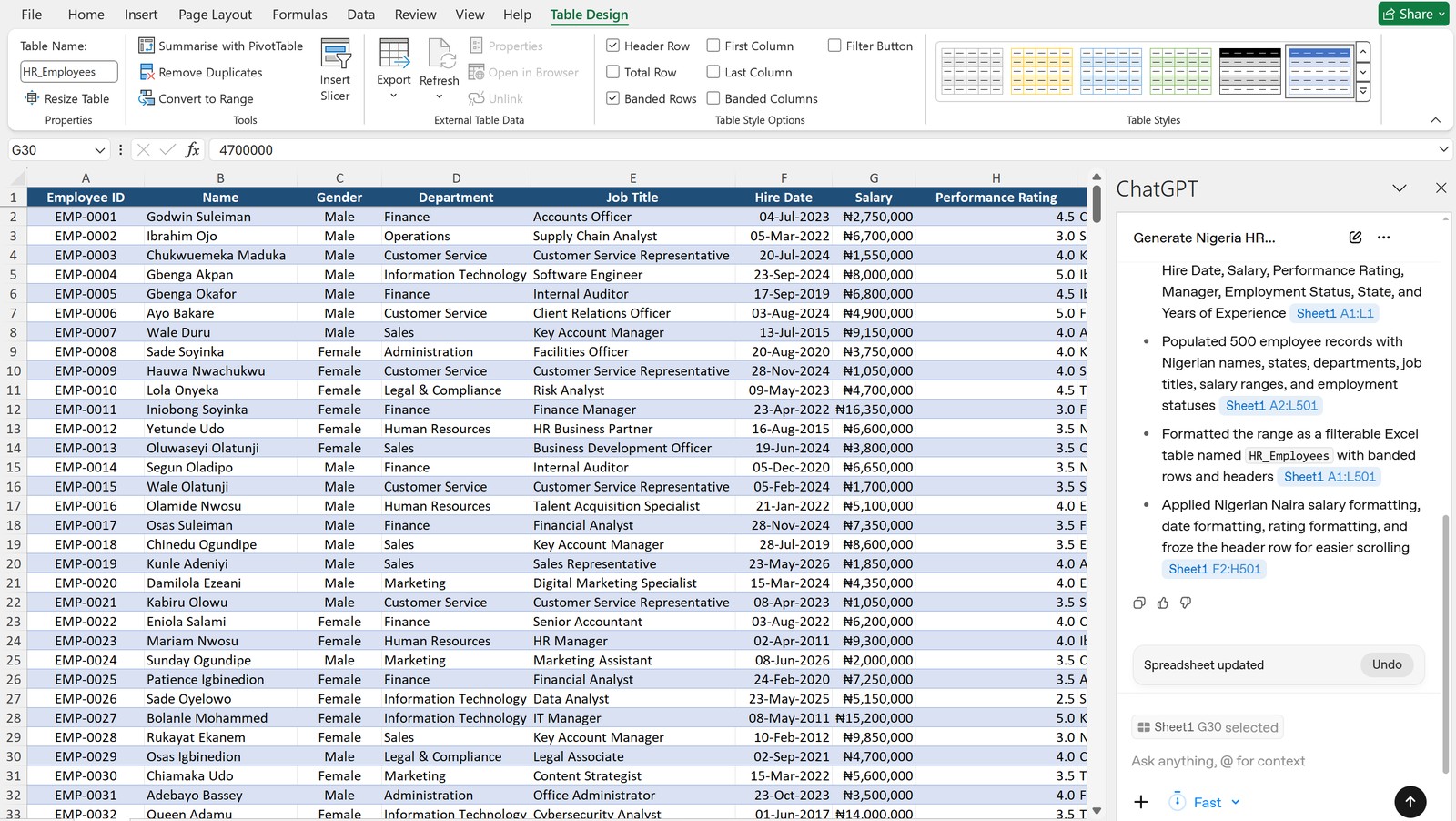 Format table and uncheck Filter Button
